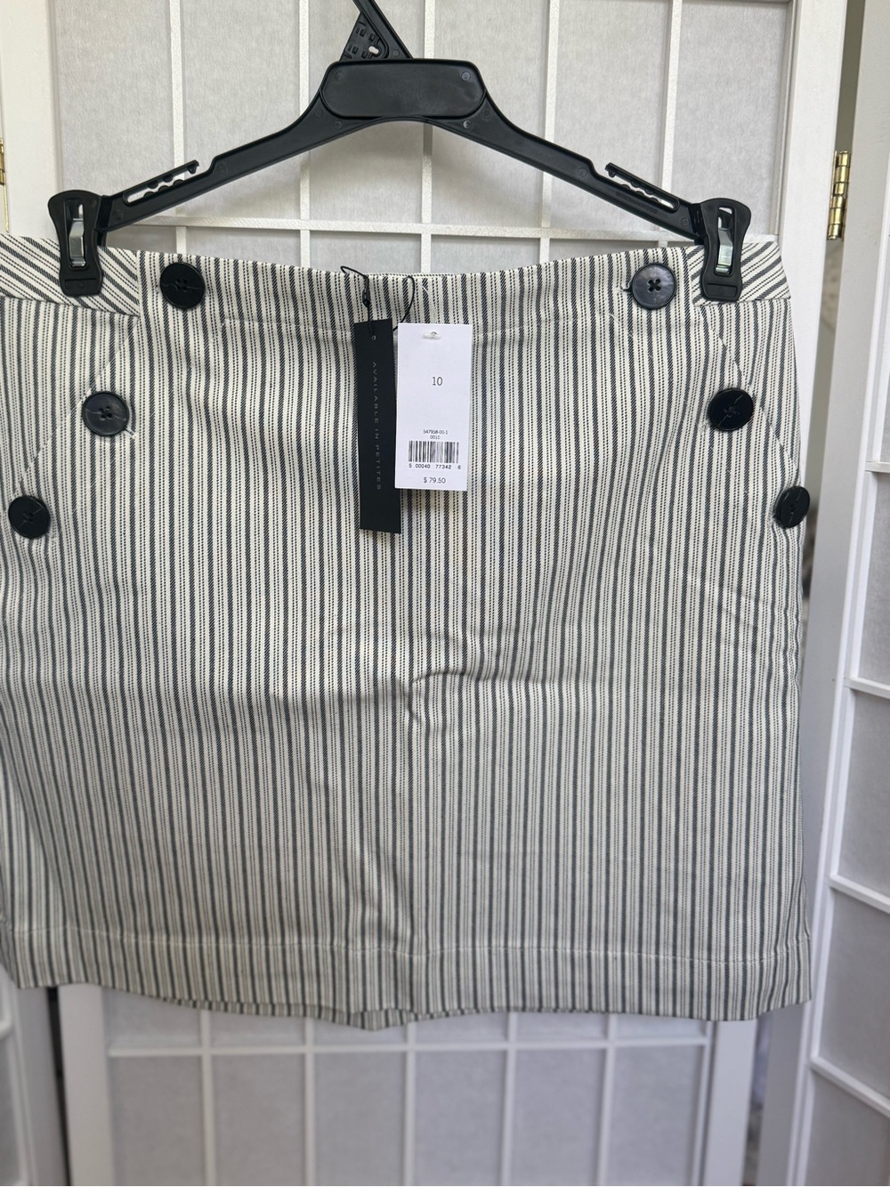 Banana Republic Ivory and Black Striped Button-Front Mini Skirt
